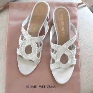 Stuart Weitzman White Woven Leather Sandals. Size 8 B. New With All Packaging.